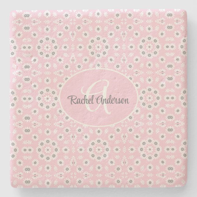 Porta copos de Pedra floral cor-de-rosa (Frente)