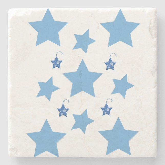 Porta copos de Pedra Marble de Natal, Estrelas Azu (Frente)