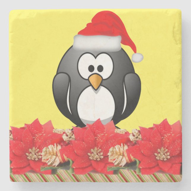 Porta copos de Pedra Marble de Natal, Pinguim (Frente)