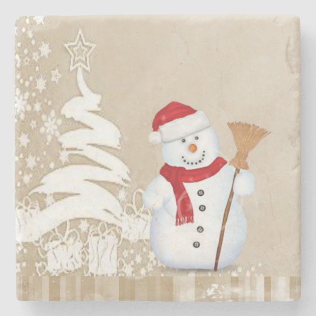 Porta copos de Pedra Marble de Natal, Snowman (Frente)