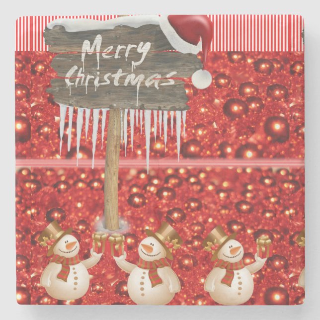 Porta copos de Pedra Marble de Natal, Snowman (Frente)
