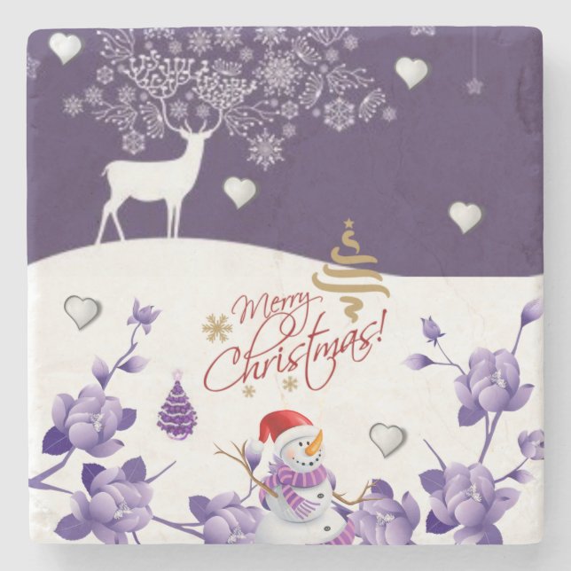 Porta copos de Pedra Marble de Natal, Snowman (Frente)