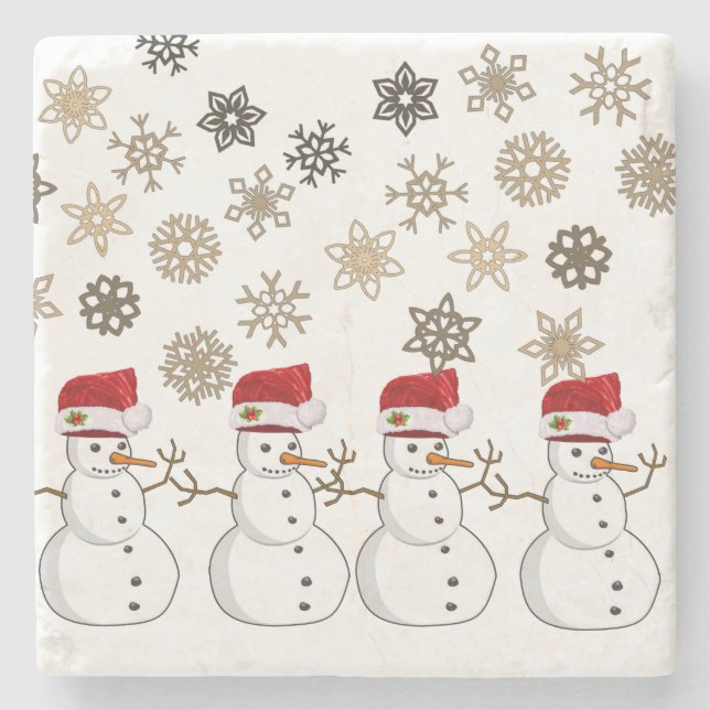 Porta copos de Pedra Marble de Natal, Snowman (Frente)