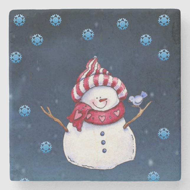 Porta copos de Pedra Marble de Natal, Snowman (Frente)