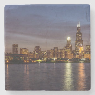 Porta copos de Pedra Noturna de Chicago Cityscape