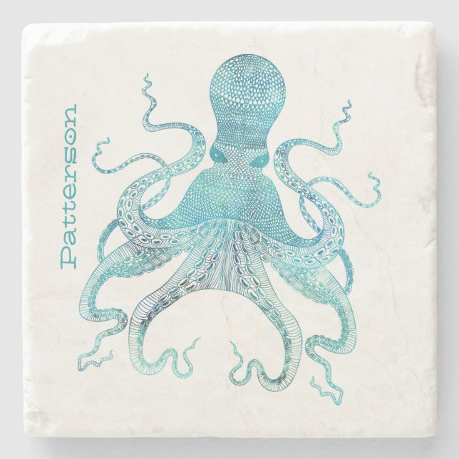 Porta copos de Pedra Personalizada de Octopus Aqua (Frente)