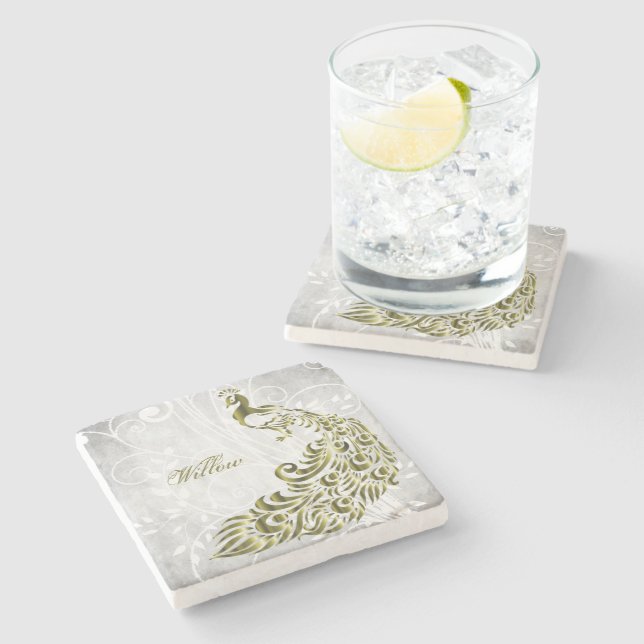 Porta copos de Pedra Personalizada do Peacock Dour (Lateral)