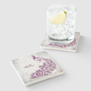 Porta copos de Pedra Personalizada Magenta Peacock