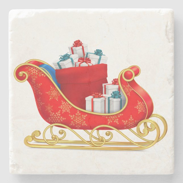 Porta copos de Pedra Vermelha (Pretty Red Santa Claus Sleigh Stone Coasters, the red sleigh is filled with gifts!)