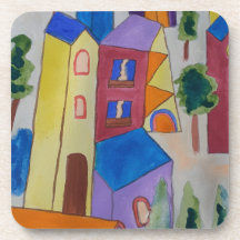 Porta copos de plástico da vila de verão abstrato