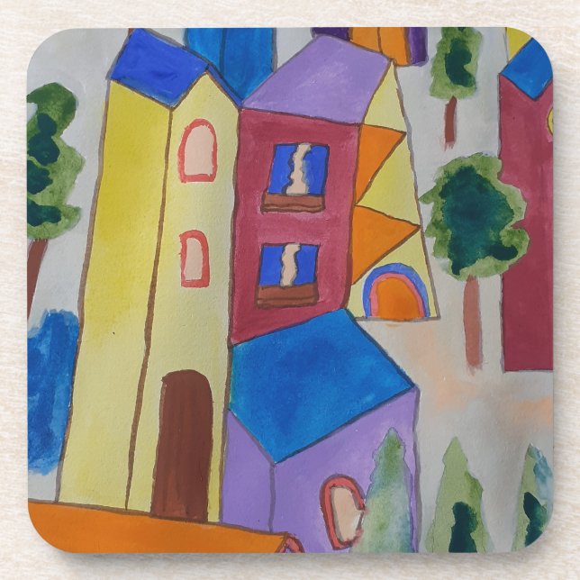 Porta copos de plástico da vila de verão abstrato (Frente)