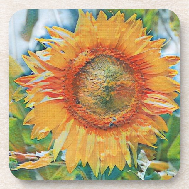 Porta-copos de plástico duro de girassol laranja  (Frente)