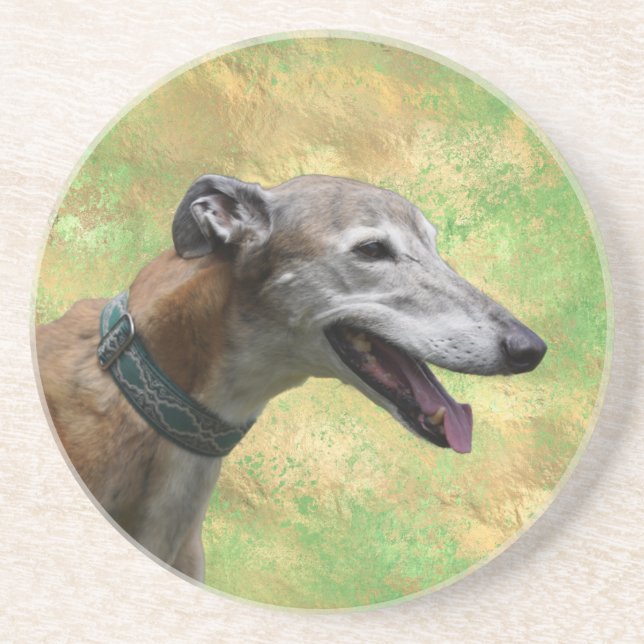 Porta copos de Sandstone de Brindle Greyhound (Frente)