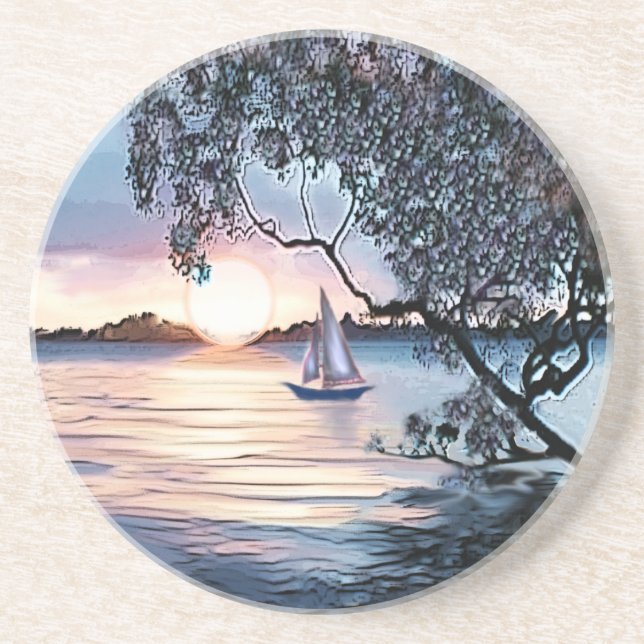 Porta copos de veleiro azul sobre lagos (Frente)