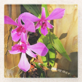 Porta copos de vidro orquídeo personalizado