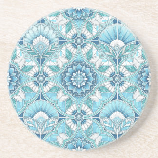 Porta-copos Deco Costeiro em Água, Tons Azul Turquesa e Branco
