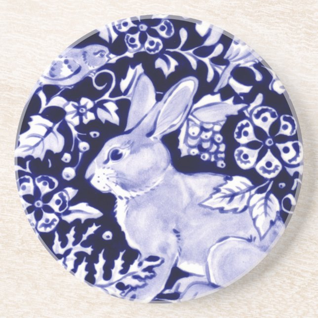 Porta-copos Dedham Blue Rabbit, Classic Blue & White Design (Frente)