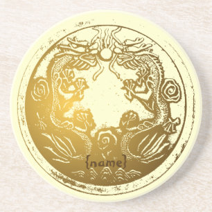 Porta-copos Desejos da prosperidade dos dragões chineses Ouros