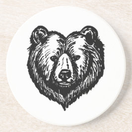 Porta-copos Desenho a Tinta da Cara de Urso Preto e Branco