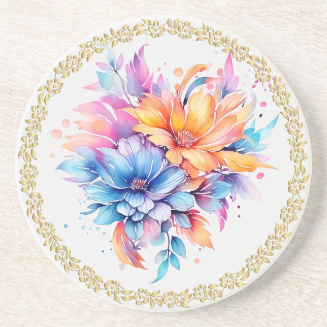 Porta-copos Desenho de Flores Florais Aquarela-24683 (Frente)