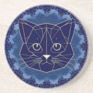 Porta-copos Desenho de Gato Geométrico Cercado por Estrelas Do