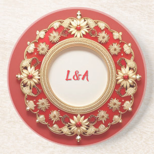 Porta-copos Desenho Floral Circular Dourado Ornamentado