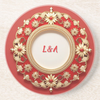 Porta-copos Desenho Floral Circular Dourado Ornamentado
