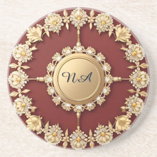 Porta-copos Desenho Floral Dourado Ornamentado