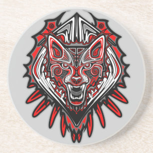 Porta-copos Desenho Totêmico Tribal Haida de Lobo