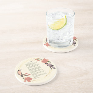 Porta-copos Desiderata Birds Brown Floral Wreath Dourado Quadr