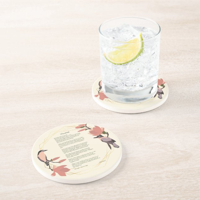 Porta-copos Desiderata Birds Brown Floral Wreath Dourado Quadr (Lateral)