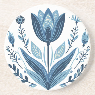 Porta-copos Design Botânico Rustic Blue Tulip Flower Folk