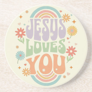 Porta-copos Design Cristão “Jesus Te Ama” em Pastel Retrô –