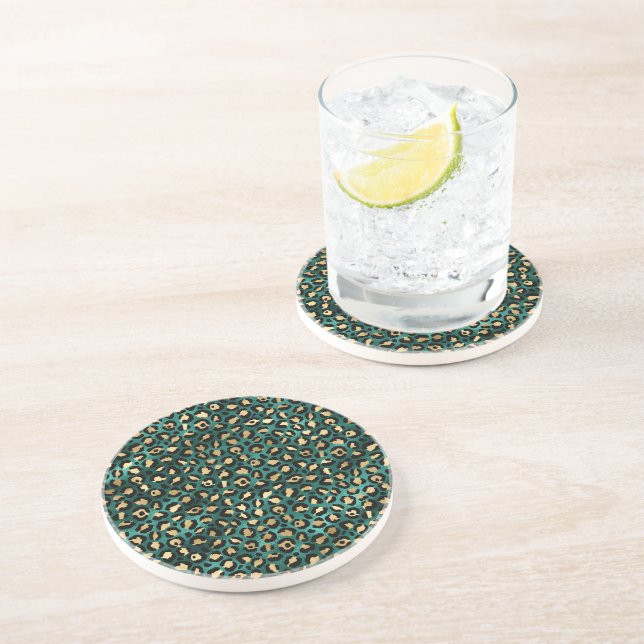 Porta-copos Design da Série Leopardo em Azul Turquesa e Dourad (Lateral)