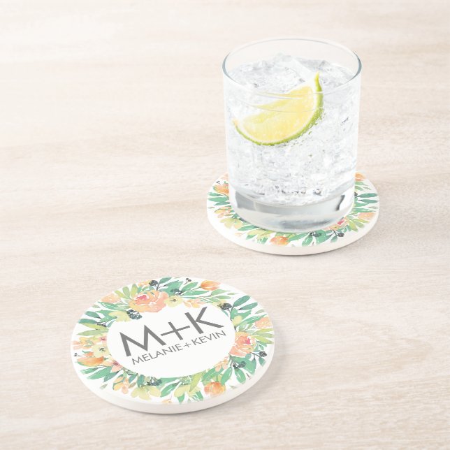 Porta-copos Design de Casamento de Pêssegos Pastel (Lateral)