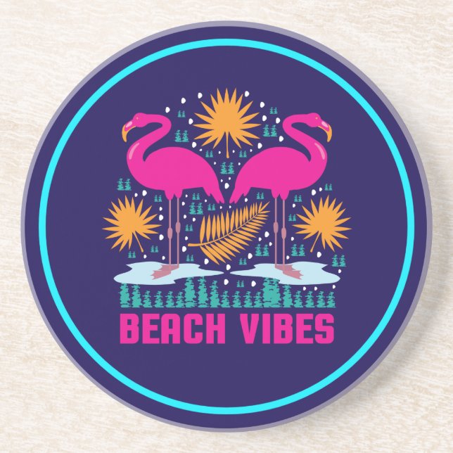 Porta-copos Design de Flamingos Rosa Vibes de Praia (Frente)