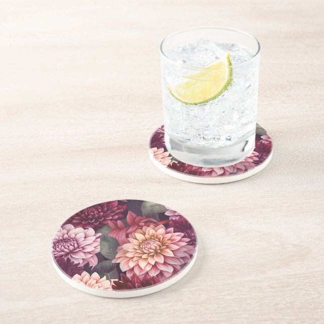 Porta-copos Design de Padrão de Dahlia Rosa-Vermelho-Cria (Lateral)