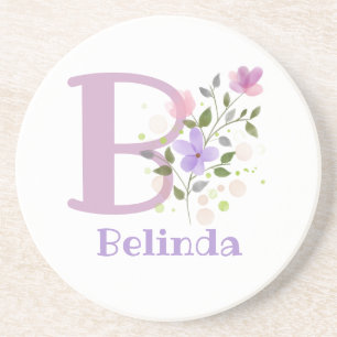 Porta-copos Design do Nome de adição inicial e flores