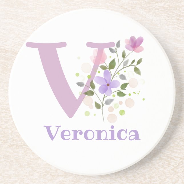 Porta-copos Design do Nome de adição inicial e flores (Frente)