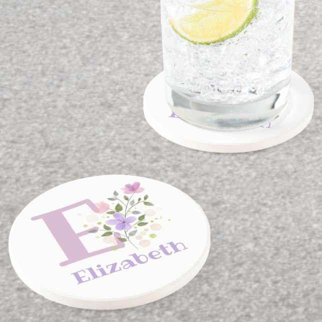 Porta-copos Design do Nome de adição inicial e flores (Criador carregado)