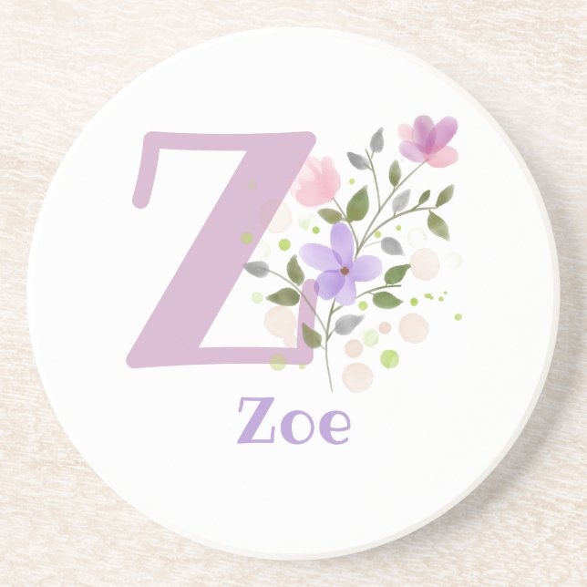 Porta-copos Design do Nome de adição inicial e flores (Frente)