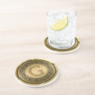 Porta-copos Design Floral Preto E GoldCircle Monograma