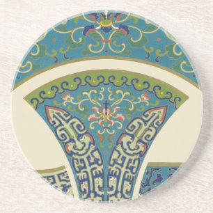 Porta-copos Designs orientais azuis com caras sorridentes