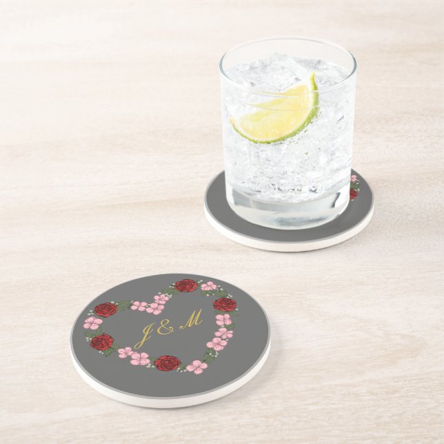 Porta-copos Dessous de verre en grès gris couronne de fleurs (Lateral)