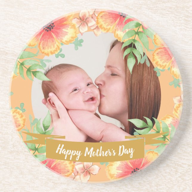 Porta-copos Dia de as mães de Fotografia Personalizada Floral  (Frente)