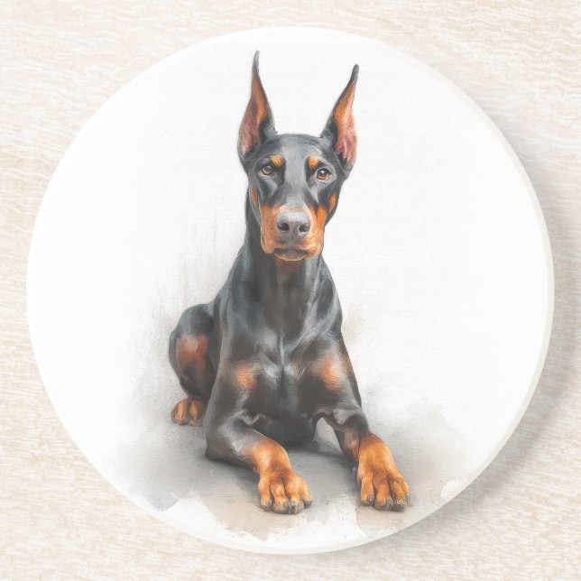 Porta-copos Doberman Watercolor Art (Frente)
