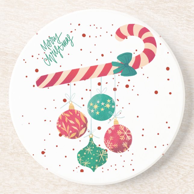 Porta-copos Doce Bastão de Doces e Enfeites de Natal Feriado  (Frente)