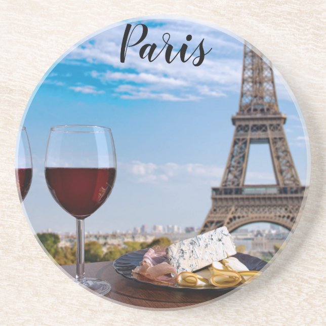 Porta-copos Dois copos de vinho no café em Paris (Frente)