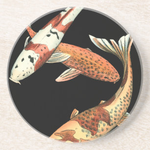 Porta-copos Dois japoneses, Koi Goldfish, em preto