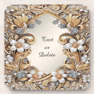 Porta copos Dourada decorativa de Duro branco flor